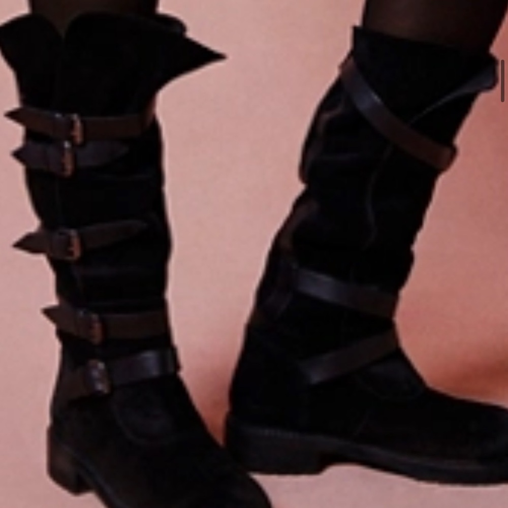 Free People Black Multi-Strap Combat Boots